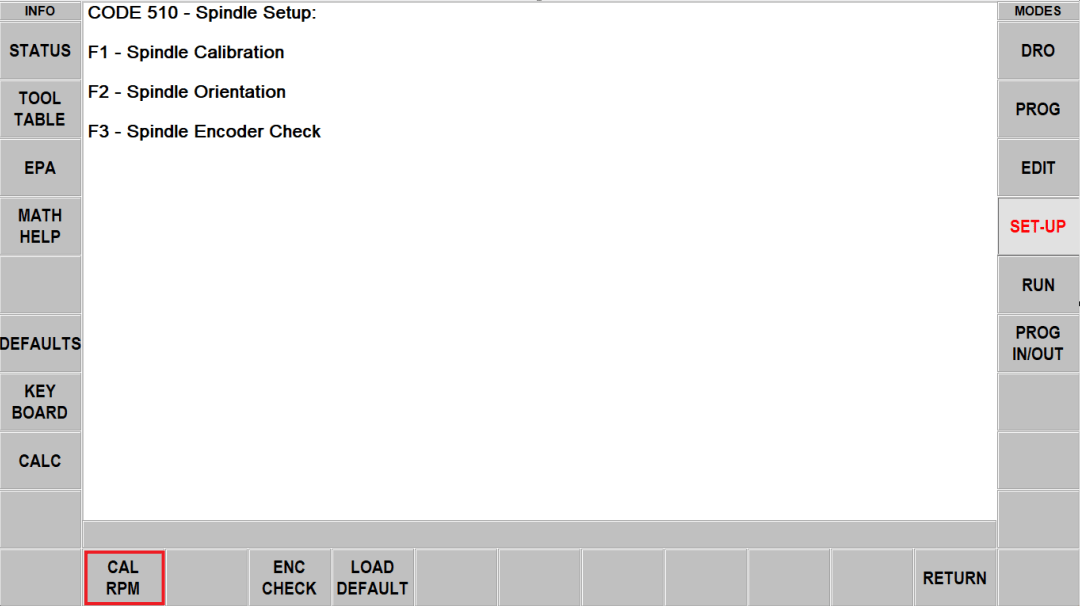 Spindle Calibration Screen Shot